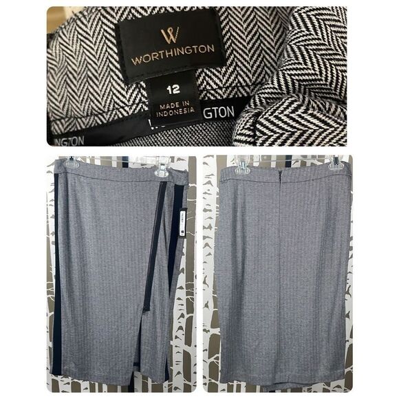 Worthington Light Grey Herringbone Stretch Jersey Knit Pencil Skirt NEW sz 12 - Picture 1 of 8